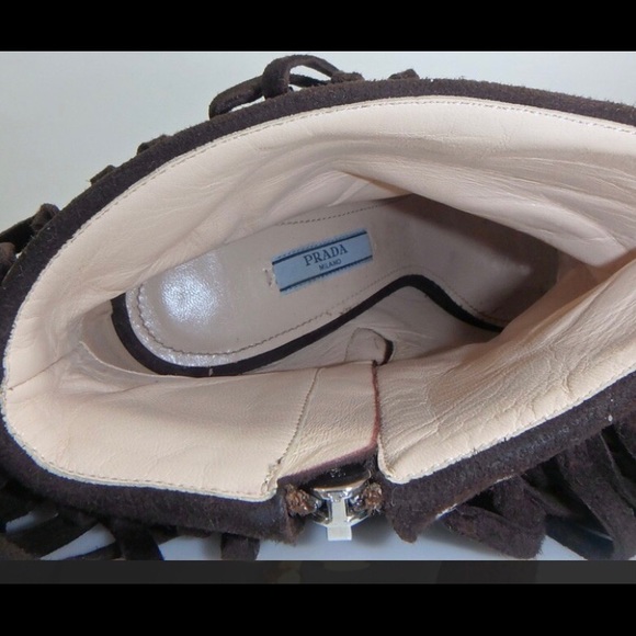 PRADA Dark Brown Fringe Booties Sz 39 - Picture 7 of 11